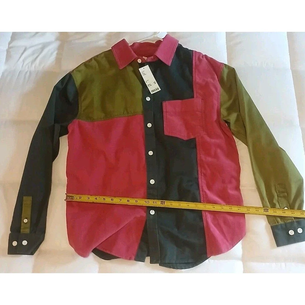 Urban Outfitters Colorblock Patchwork Button Up Shirt 90s Vintage Style M -NWT - Picture 8 of 8